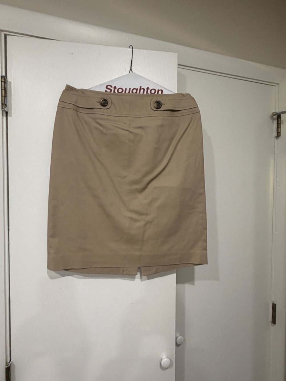 LOFT Tan Button-Waist Pencil Skirt